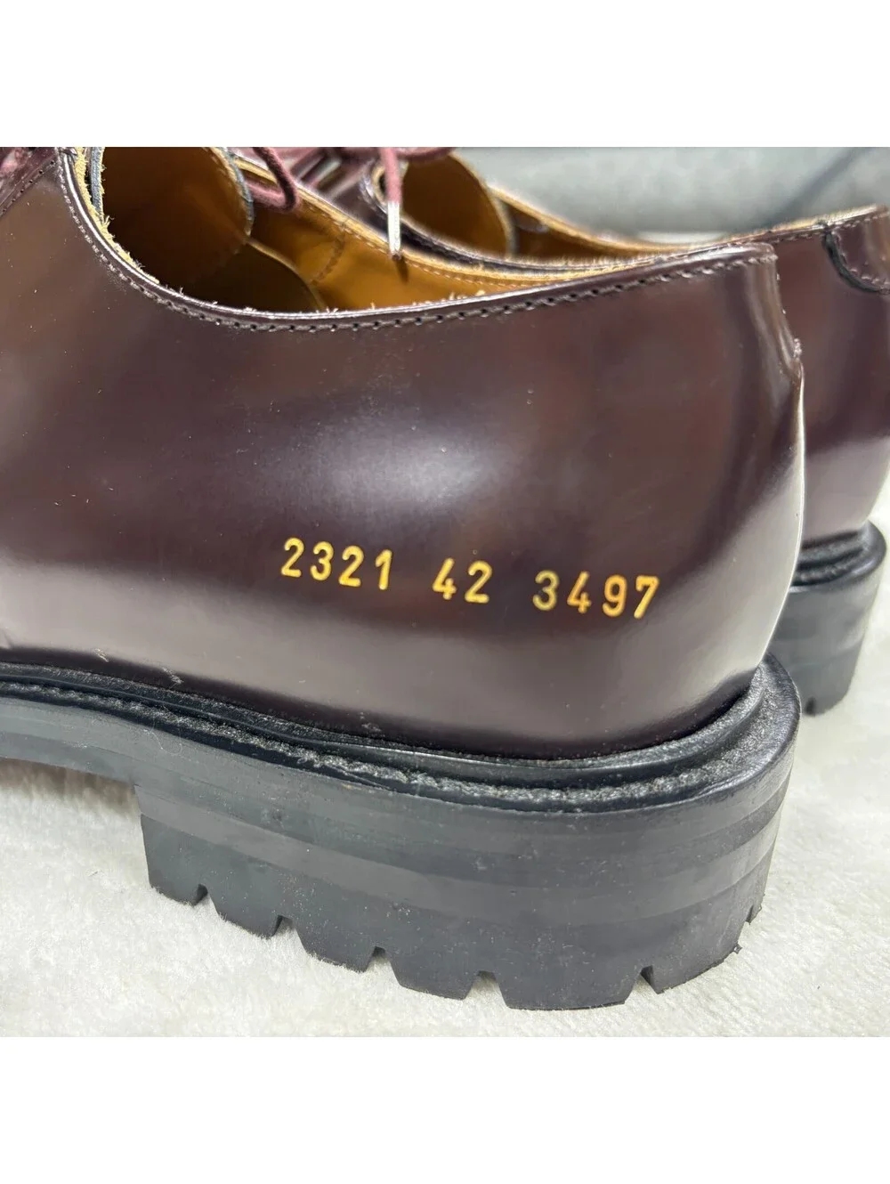 Common Projects 2321 EU 42 Burgundy Leather Derby Lug Sole Shoes Made Italy